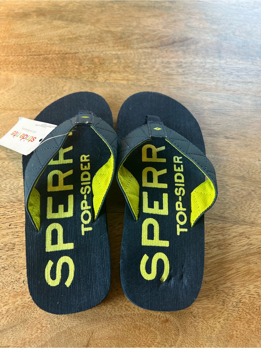 Sperry Navy & Neon Yellow Logo Flip Flops